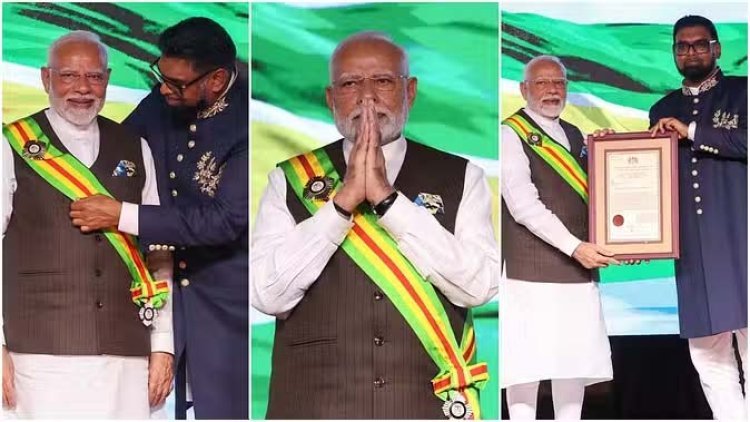 PM Modi को मिला Guyana का सर्वोच्च सम्मान 'The Order of Excellence'..